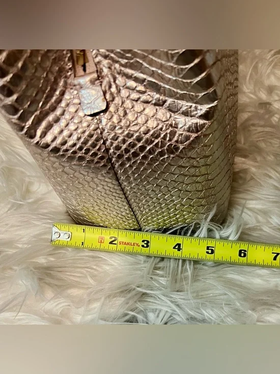 Michael Kors Metallic Golden BronzeSnake-Embossed Top-Handle Satchel - Picture 7 of 16